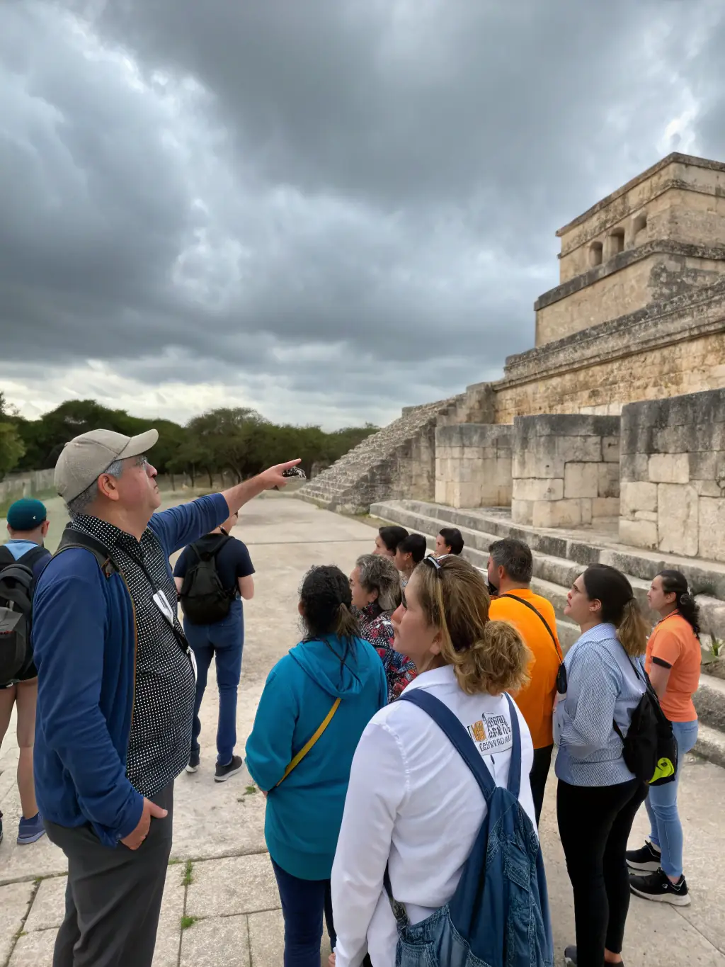 A photograph of a guided tour through a historical site in Agey, with a knowledgeable guide explaining the significance of the location.
